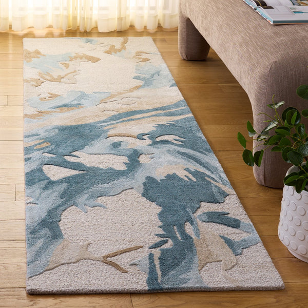 Safavieh Fifth Contemporary Hand-Tufted Area Rug In Beige And Teal Abstract Design — Wool Blend, Low Pile Durability 3'-0" x 5'-0" FTV501L-3