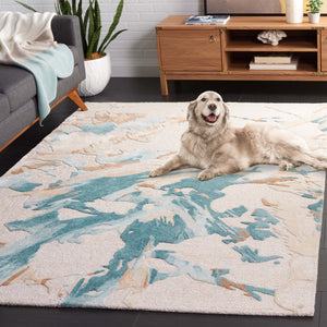 Safavieh Fifth Hand-Tufted Abstract Area Rug In Beige And Teal — Low-Profile Wool Blend, Luxe Sheen, Durable Style 8'-0" x 10'-0" FTV501L-8