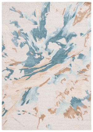 Safavieh Fifth Hand-Tufted Beige And Teal Abstract Rug — Wool Blend Low-Profile Texture For Modern Living Spaces 5'-0" x 8'-0" FTV501L-5