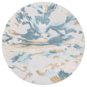 Safavieh Fifth Hand-Tufted Beige And Teal Abstract Rug — Wool Blend Low-Profile Texture For Modern Living Spaces 5'-0" x 8'-0" FTV501L-5