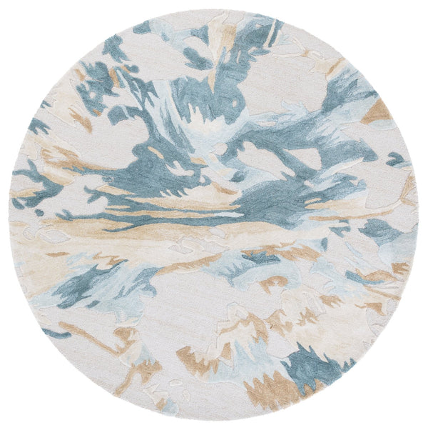 Safavieh Fifth Hand-Tufted Abstract Area Rug In Beige And Teal — Low-Profile Wool Blend, Luxe Sheen, Durable Style 8'-0" x 10'-0" FTV501L-8