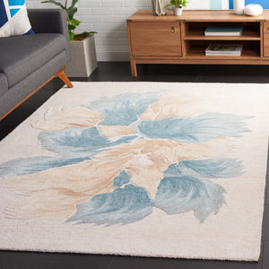 Safavieh Fifth Avn Hand-Tufted Beige And Teal Floral Area Rug — Wool Blend Low-Pile Elegance For Living Spaces 5'-0" x 8'-0" FTV503L-5