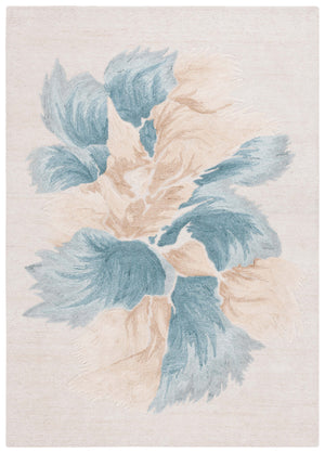 Safavieh Fifth Hand-Tufted Beige And Teal Floral Area Rug — Wool-Blend Low Pile, Contemporary Elegance 4'-0" x 6'-0" FTV503L-4