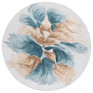 Safavieh Fifth Hand-Tufted Round Floral Rug In Beige And Teal — Plush Wool Blend, Low Pile, Durable Elegance 6'-0" x 6'-0" FTV503L-6R