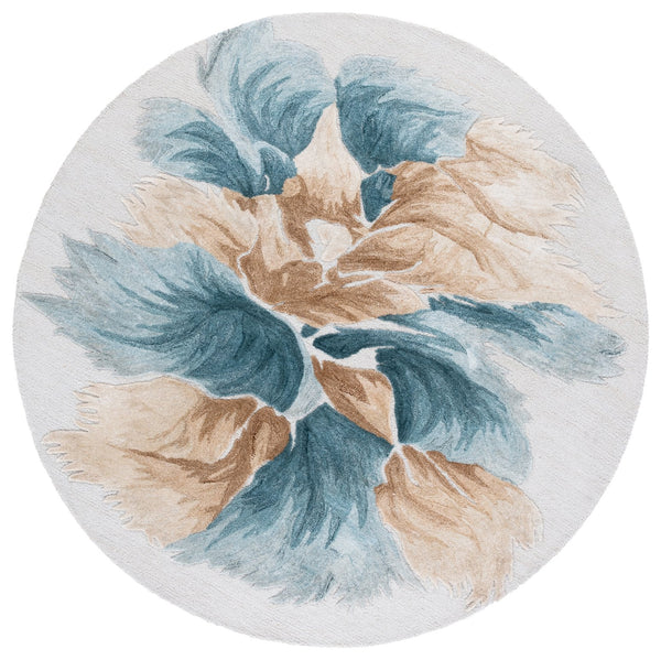 Safavieh Fifth Hand-Tufted Beige And Teal Floral Area Rug — Wool Blend, Low Pile, Durable Artisan Indian Craftsmanship 3'-0" x 5'-0" FTV503L-3