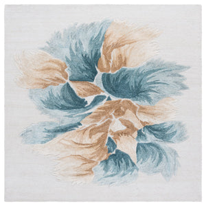 Safavieh Fifth Hand-Tufted Floral Area Rug In Beige And Teal — Low Pile Wool Blend, Artisanal Indian Craftsmanship 6'-0" x 6'-0" FTV503L-6SQ