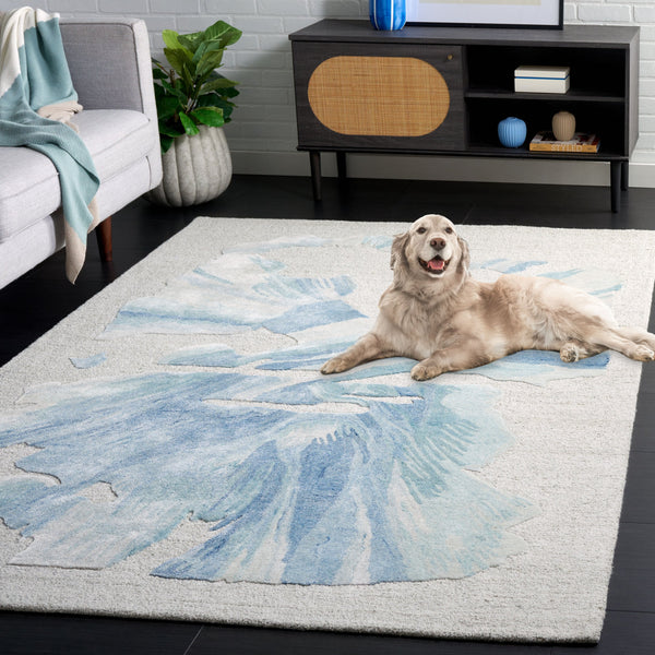 Safavieh Fifth Avenue Hand-Tufted Beige And Blue Abstract Rug, Wool Blend Low-Pile 3/8" Plush For Cozy Rooms 4'-0" x 6'-0" FTV504M-4