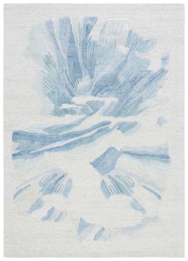 Safavieh Fifth Hand-Tufted Beige And Blue Abstract Area Rug — Wool-Blend Low Pile, Plush Durable Comfort For Living Spaces 5'-0" x 8'-0" FTV504M-5