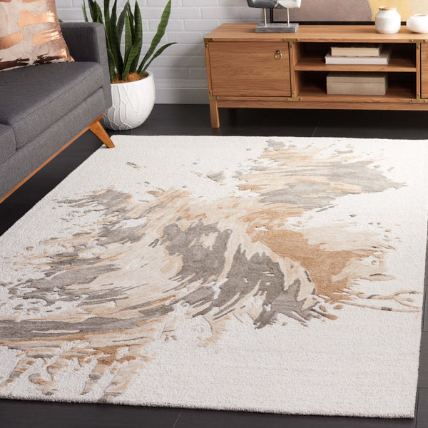 Safavieh Fifth Hand-Tufted Area Rug In Beige Taupe — Wool-Blend Abstract Modern Motif For Elegant, Low-Profile Comfort 6'-0" x 6'-0" FTV506E-6SQ