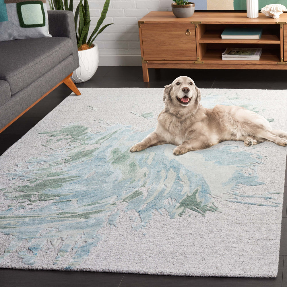Safavieh Fifth Hand-Tufted Abstract Area Rug In Grey & Light Blue — Soft Wool Blend, Low Pile Durable Style 4'-0" x 6'-0" FTV506L-4