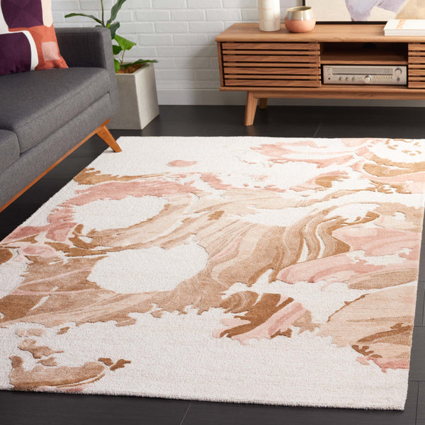 Safavieh Fifth Hand-Tufted Area Rug In Beige And Rust Abstract - Wool Blend Low-Pile Accent For Modern Rooms 3'-0" x 5'-0" FTV507P-3