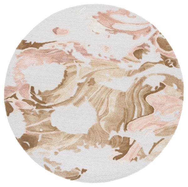 Safavieh Fifth Artisanal Hand-Tufted Round Rug In Beige And Rust Tones — Plush Wool Blend, Modern Abstract Flair 6'-0" x 6'-0" FTV507P-6R