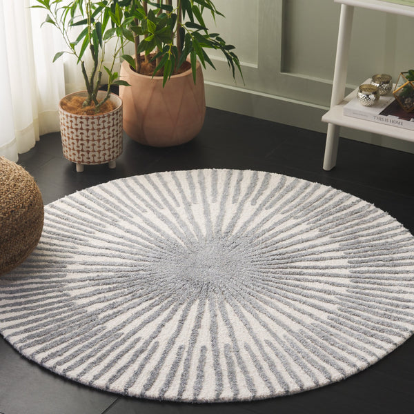 Safavieh Fifth Avenue Hand-tufted Round Area Rug - Modern Sunburst Pattern For Elegant Home Decor Upgrade Ivory ,Grey 50% Wool,30% Pet Yarn,20% Cotton Ftv551f-4r