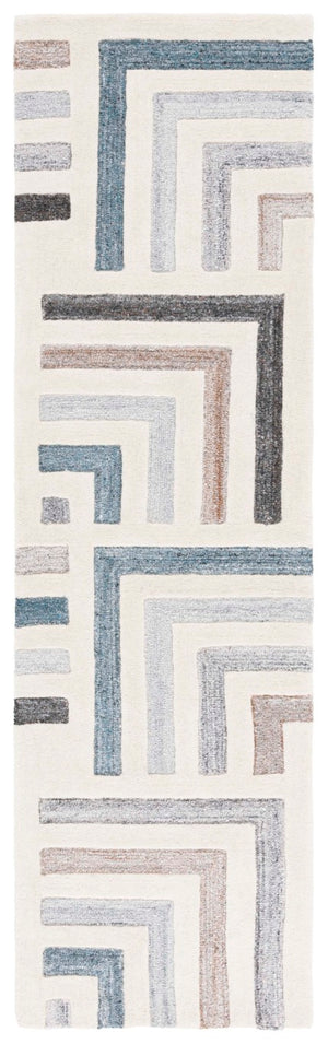 Safavieh Fifth Avenue Hand Tufted Wool Cotton Runner Geometric Ivory Grey Hallway Rug 2'-3" x 8'-0" FTV601A-28