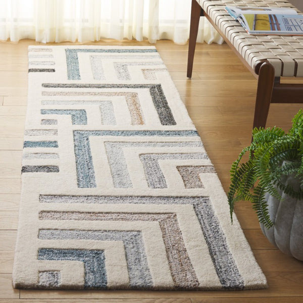 Safavieh Fifth Avenue Hand Tufted Wool Cotton Runner Geometric Ivory Grey Hallway Rug 2'-3" x 8'-0" FTV601A-28