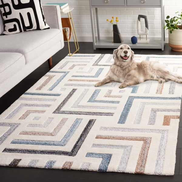 Safavieh Fifth Avenue Hand Tufted Wool Cotton Runner Geometric Ivory Grey Hallway Rug 5'-0" x 8'-0" FTV601A-5
