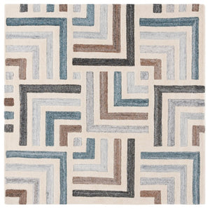Safavieh Fifth Avenue Hand Tufted Wool Cotton Runner Geometric Ivory Grey Hallway Rug 6'-0" x 6'-0" FTV601A-6SQ
