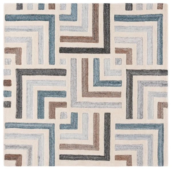 Safavieh Fifth Avenue Hand Tufted Wool Cotton Runner Geometric Ivory Grey Hallway Rug 6'-0" x 6'-0" FTV601A-6SQ