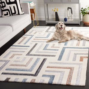 Safavieh Fifth Avenue Hand Tufted Wool Cotton Runner Geometric Ivory Grey Hallway Rug 6'-0" x 9'-0" FTV601A-6