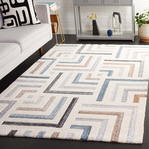 Safavieh Fifth Avenue Hand Tufted Wool Cotton Runner Geometric Ivory Grey Hallway Rug 6'-0" x 9'-0" FTV601A-6