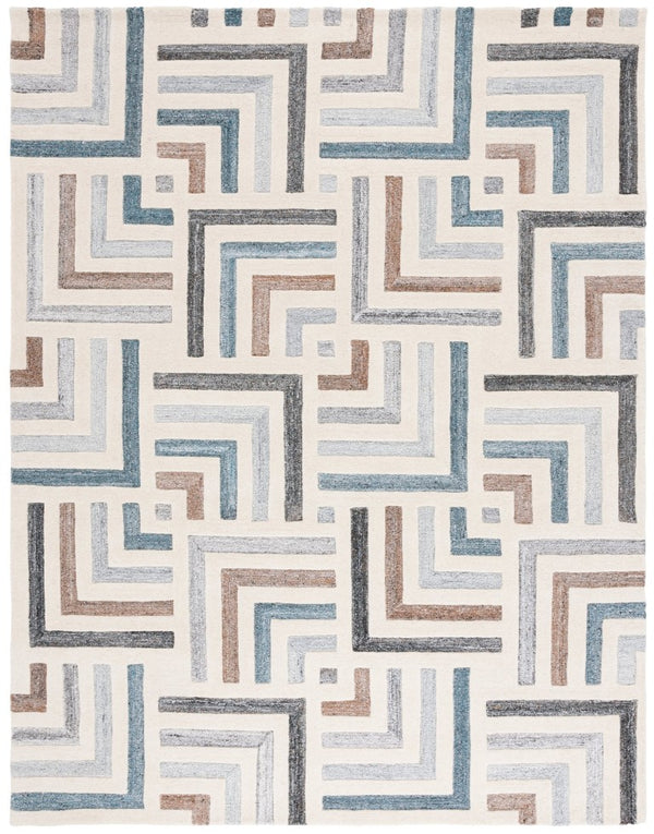 Safavieh Fifth Avenue Hand Tufted Wool Cotton Runner Geometric Ivory Grey Hallway Rug 8'-0" x 10'-0" FTV601A-8