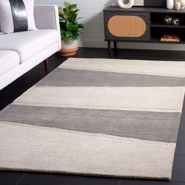 Safavieh Fifth Avenue Wool Runner Rug Hand Tufted Striped Hallway Accent in Grey Charcoal 6'-0" x 9'-0" FTV704F-6