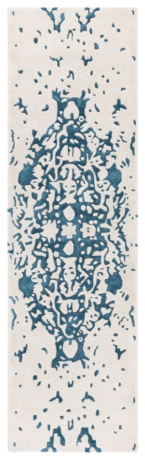 Safavieh Fifth Avenue Handcrafted Area Rug - Modern Teal And Ivory Abstract Design For Luxurious Spaces Teal ,Ivory 60% Wool,30% Viscose,10% Cotton Ftv751l-8