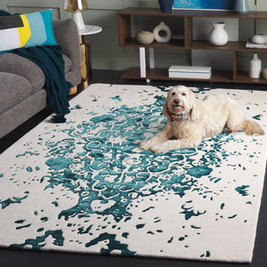 Safavieh Fifth Avenue Handcrafted Area Rug - Modern Teal And Ivory Abstract Design For Luxurious Spaces Teal ,Ivory 60% Wool,30% Viscose,10% Cotton Ftv751l-8