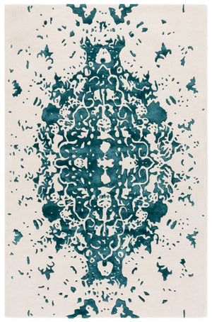 Safavieh Fifth Avenue Handcrafted Area Rug - Modern Teal And Ivory Abstract Design For Luxurious Spaces Teal ,Ivory 60% Wool,30% Viscose,10% Cotton Ftv751l-8