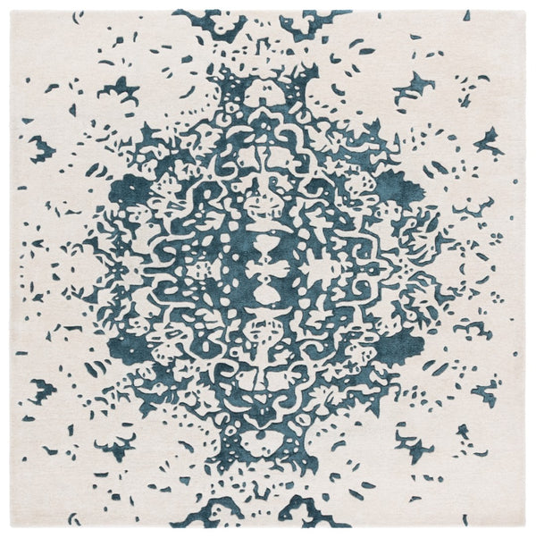 Safavieh Fifth Avenue Handcrafted Area Rug - Modern Teal And Ivory Abstract Design For Luxurious Spaces Teal ,Ivory 60% Wool,30% Viscose,10% Cotton Ftv751l-8