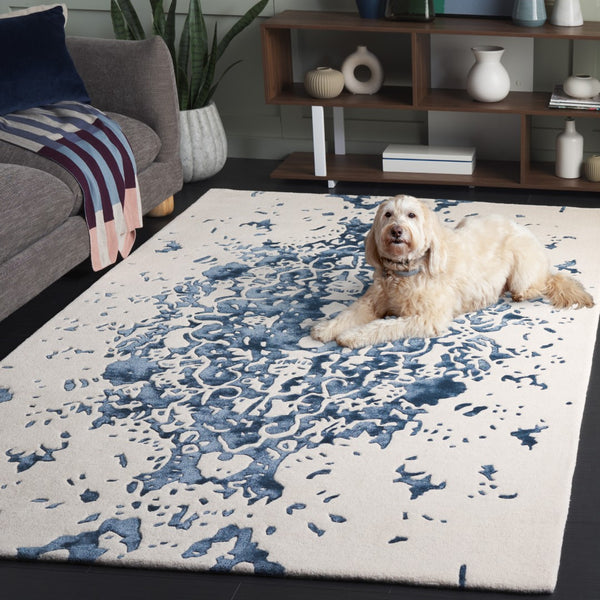 Safavieh Fifth Avenue Handcrafted Area Rug - Modern Teal And Ivory Abstract Design For Luxurious Spaces Blue ,Ivory 60% Wool,30% Viscose,10% Cotton Ftv751m-8