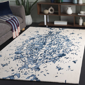 Safavieh Fifth Avenue Handcrafted Area Rug - Modern Teal And Ivory Abstract Design For Luxurious Spaces Blue ,Ivory 60% Wool,30% Viscose,10% Cotton Ftv751m-8