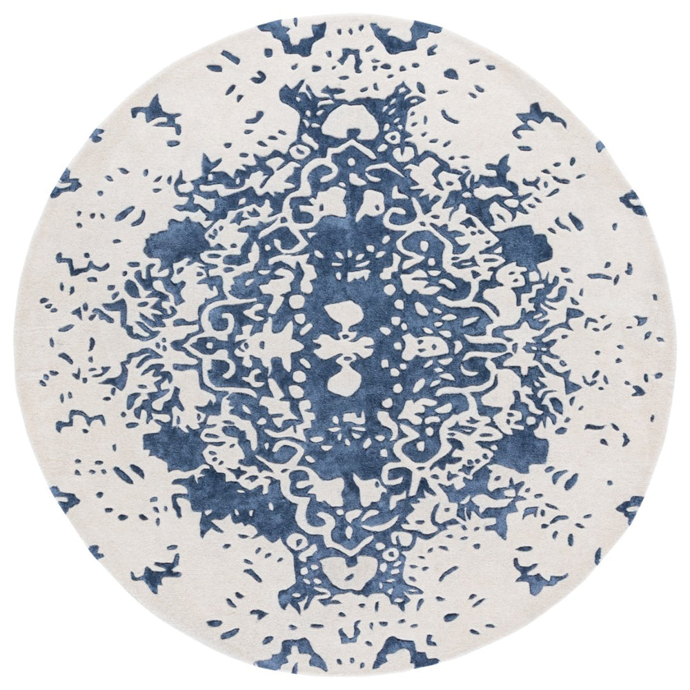 Safavieh Fifth Avenue Handcrafted Area Rug - Modern Teal And Ivory Abstract Design For Luxurious Spaces Blue ,Ivory 60% Wool,30% Viscose,10% Cotton Ftv751m-8