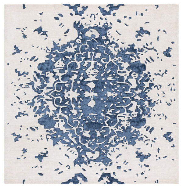 Safavieh Fifth Avenue Handcrafted Area Rug - Modern Teal And Ivory Abstract Design For Luxurious Spaces Blue ,Ivory 60% Wool,30% Viscose,10% Cotton Ftv751m-8