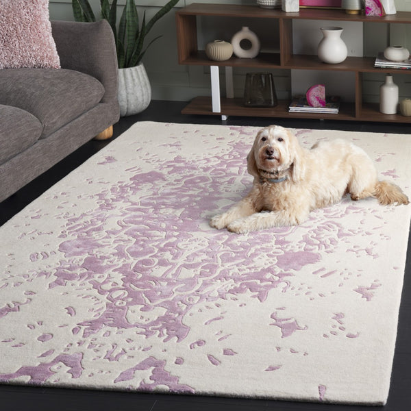 Safavieh Fifth Avenue Handcrafted Area Rug - Modern Teal And Ivory Abstract Design For Luxurious Spaces Lavander ,Ivory 60% Wool,30% Viscose,10% Cotton Ftv751v-8