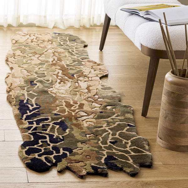 Safavieh Fifth Artisanal Hand-Tufted Green And Gold Area Rug — Low-Profile Wool Blend, Luxe Texture For Living Rooms 8'-0" x 10'-0" FTV754Y-8