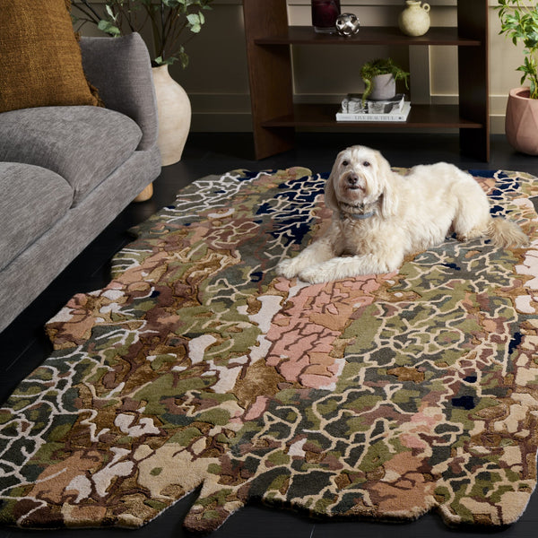 Safavieh Fifth Artisanal Hand-Tufted Green And Gold Area Rug — Low-Profile Wool Blend, Luxe Texture For Living Rooms 8'-0" x 10'-0" FTV754Y-8