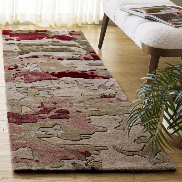 Safavieh Fifth Hand-Tufted Grey And Red Area Rug — Wool Blend Craftsmanship, Low-Profile Modern Accent Rug 4'-0" x 6'-0" FTV755F-4