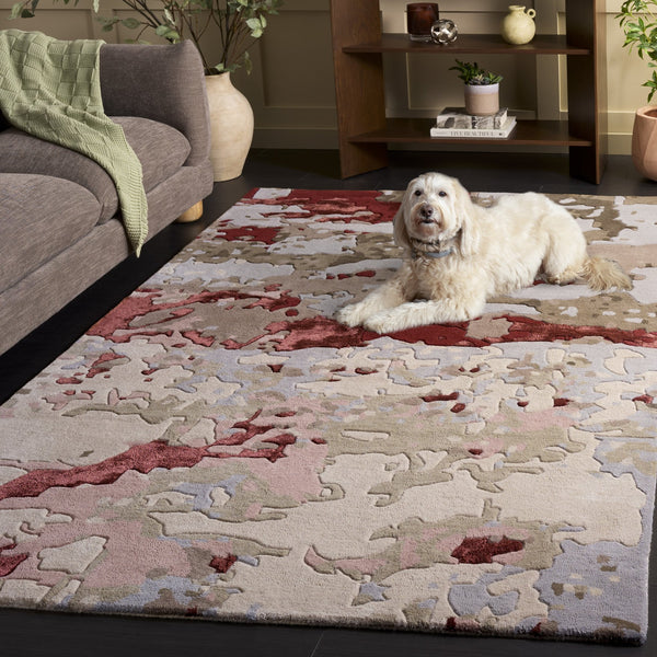 Safavieh Fifth Hand-Tufted 8X10 Wool-Viscose Rug In Grey And Red — Low-Profile, Artisanal Texture For Modern Spaces 9'-0" x 12'-0" FTV755F-9