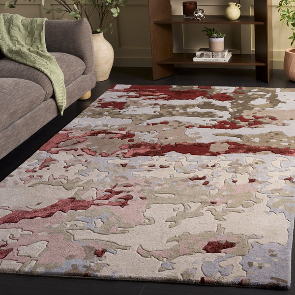 Safavieh Fifth Hand-Tufted Runner In Grey With Red Accents — Low-Profile Pile, Wool-Viscose Blend, Artisanal Made In India 2'-3" x 8'-0" FTV755F-28