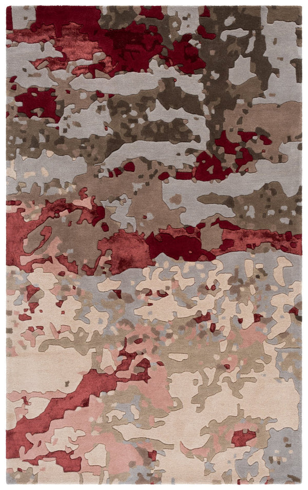 Safavieh Fifth Hand-Tufted Grey And Red Area Rug — Wool Blend Craftsmanship, Low-Profile Modern Accent Rug 4'-0" x 6'-0" FTV755F-4
