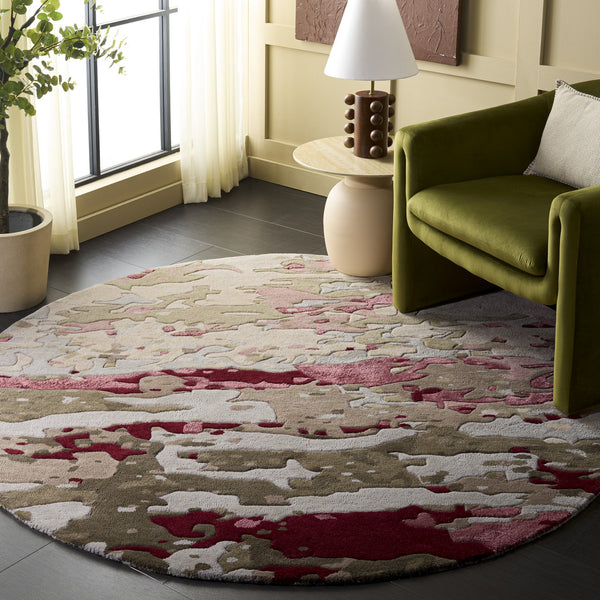 Safavieh Fifth Hand-Tufted Runner In Grey With Red Accents — Low-Profile Pile, Wool-Viscose Blend, Artisanal Made In India 2'-3" x 8'-0" FTV755F-28