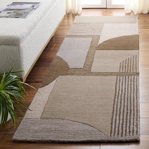Safavieh Fifth Hand‑Tufted Geometric Rug In Brown Beige Tones — Mid‑Century Modern Warmth, Viscose Wool Cotton Blend 4'-0" x 6'-0" FTV850T-4