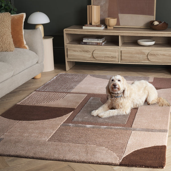 Safavieh Fifth Hand‑Tufted Geometric Rug In Brown Beige Tones — Mid‑Century Modern Warmth, Viscose Wool Cotton Blend 4'-0" x 6'-0" FTV850T-4