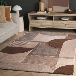 Safavieh Fifth Hand‑Tufted Geometric Rug In Brown Beige Tones — Mid‑Century Modern Warmth, Viscose Wool Cotton Blend 4'-0" x 6'-0" FTV850T-4
