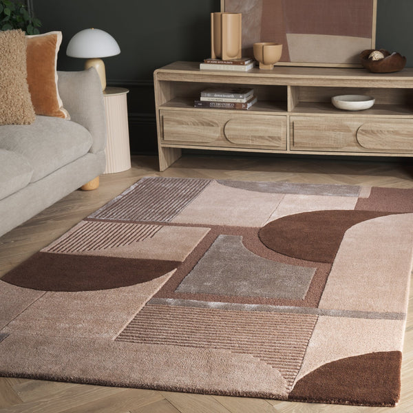 Safavieh Fifth Hand‑Tufted Geometric Rug In Brown Beige Tones — Mid‑Century Modern Warmth, Viscose Wool Cotton Blend 4'-0" x 6'-0" FTV850T-4
