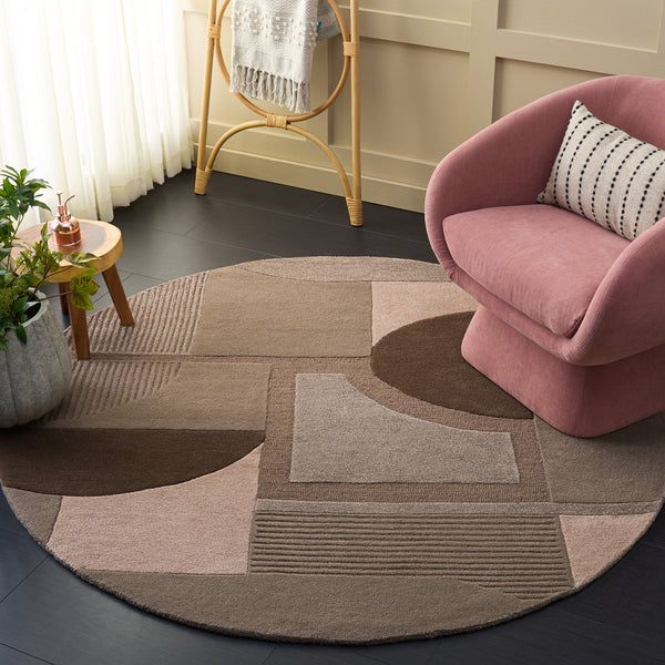 Safavieh Fifth Hand‑Tufted Geometric Rug In Brown Beige Tones — Mid‑Century Modern Warmth, Viscose Wool Cotton Blend 4'-0" x 6'-0" FTV850T-4