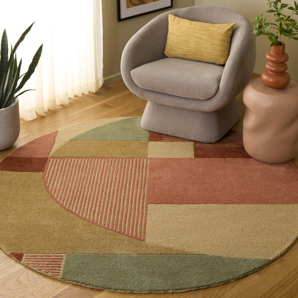 Safavieh Fifth Hand-Tufted Mid-Century Runner In Green And Pink — Low-Profile Plush, Viscose Wool Blend 2'-3" x 8'-0" FTV851Y-28