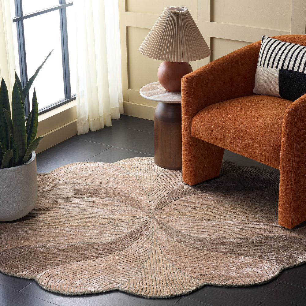 Safavieh Fifth Hand-Tufted Round Area Rug In Soothing Beige And Green Tones, Low-Profile Comfort, Luxe Sheen And Durability For Modern Living Spaces 5'-0" x 5'-0" FTV855B-5R