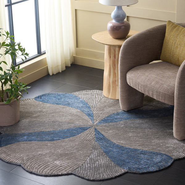 Safavieh Fifth Modern Round Hand-Tufted Area Rug In Muted Grey Blue Tones — Low Pile Viscose-Wool Blend Luxury 5'-0" x 5'-0" FTV855F-5R